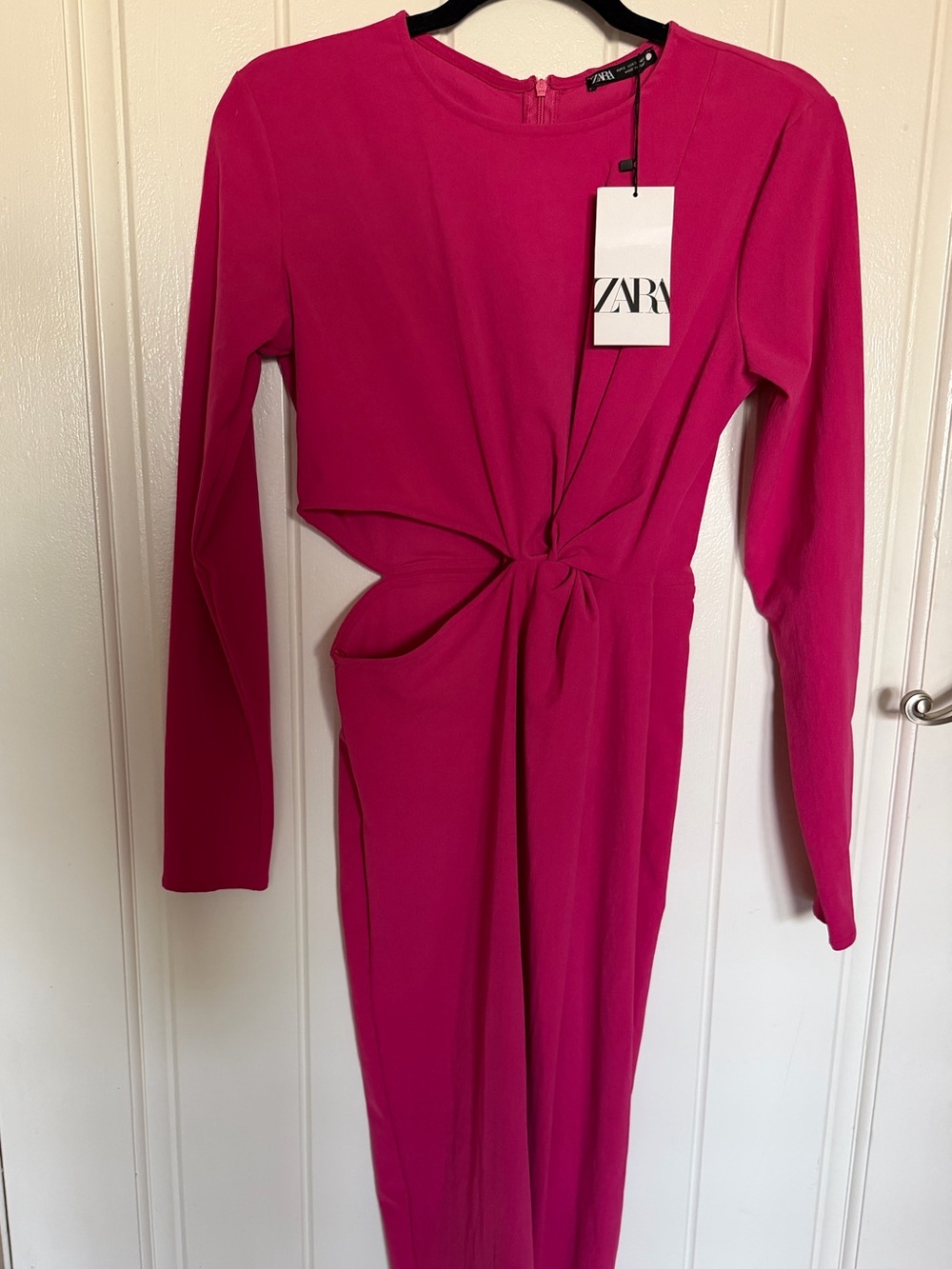 Zara Hot Pink Long Sleeve Twist Cutout Maxi Dress